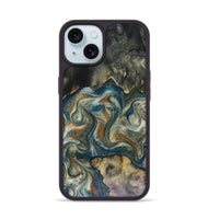 iPhone 15 Wood Phone Case - Sylvia (Teal & Gold, 816075)