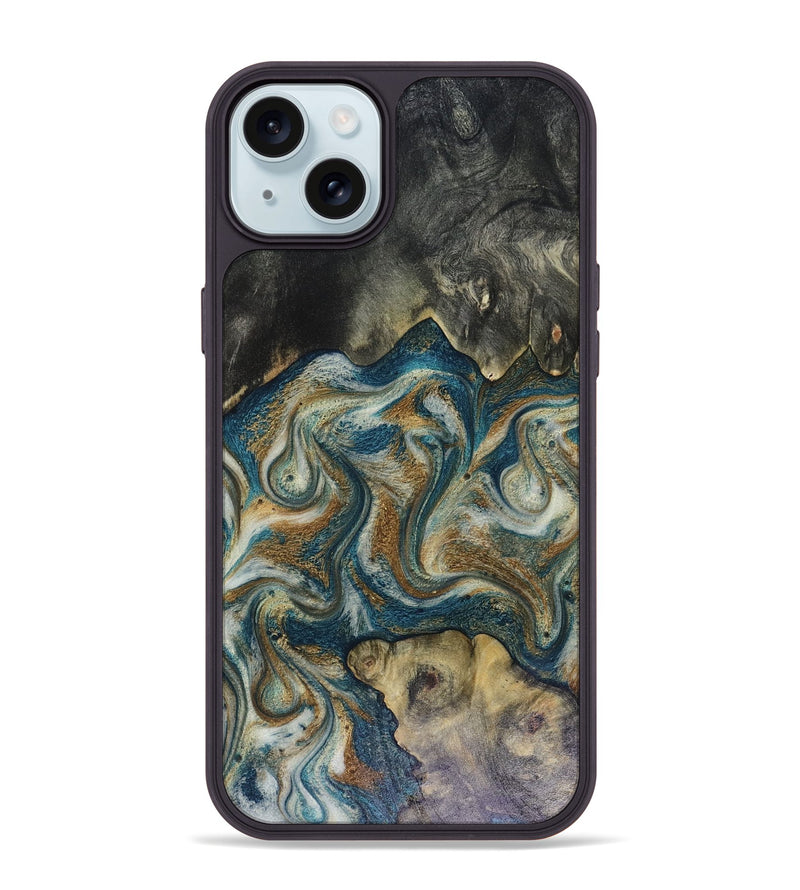 iPhone 15 Plus Wood Phone Case - Sylvia (Teal & Gold, 816075)