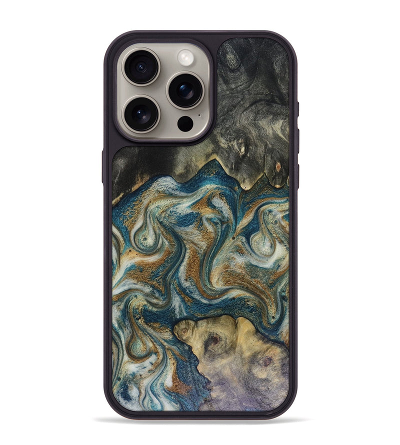 iPhone 15 Pro Max Wood Phone Case - Sylvia (Teal & Gold, 816075)