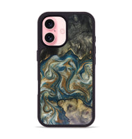 iPhone 16 Wood Phone Case - Sylvia (Teal & Gold, 816075)