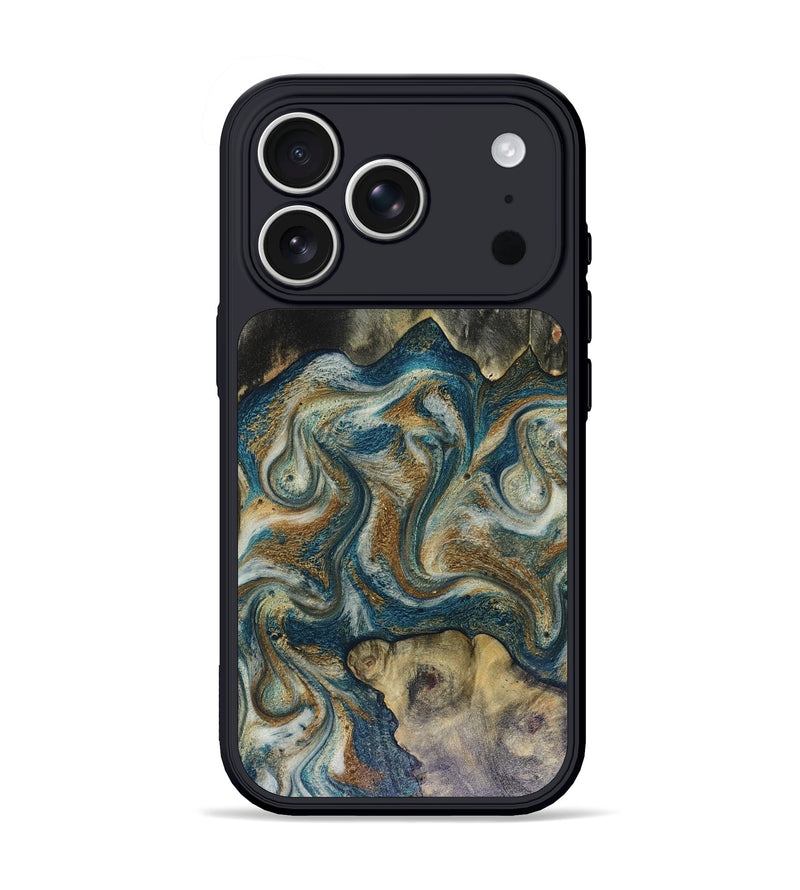 iPhone 17 Pro Wood Phone Case - Sylvia (Teal & Gold, 816075)
