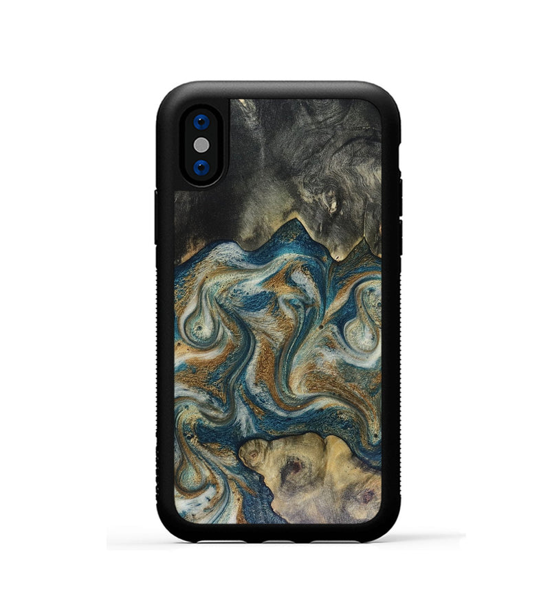 iPhone Xs Wood Phone Case - Sylvia (Teal & Gold, 816075)