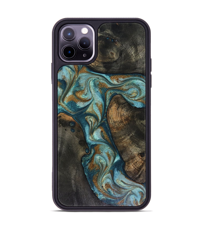 iPhone 11 Pro Max Wood Phone Case - Eulalia (Teal & Gold, 816076)