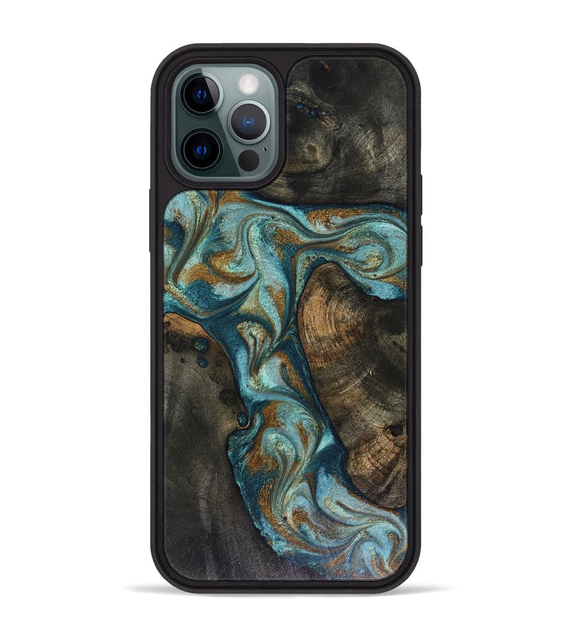 iPhone 12 Pro Max Wood Phone Case - Eulalia (Teal & Gold, 816076)