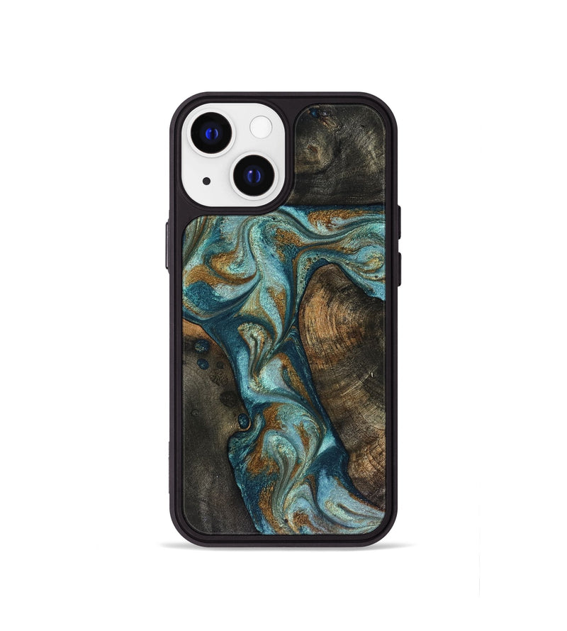 iPhone 13 mini Wood Phone Case - Eulalia (Teal & Gold, 816076)