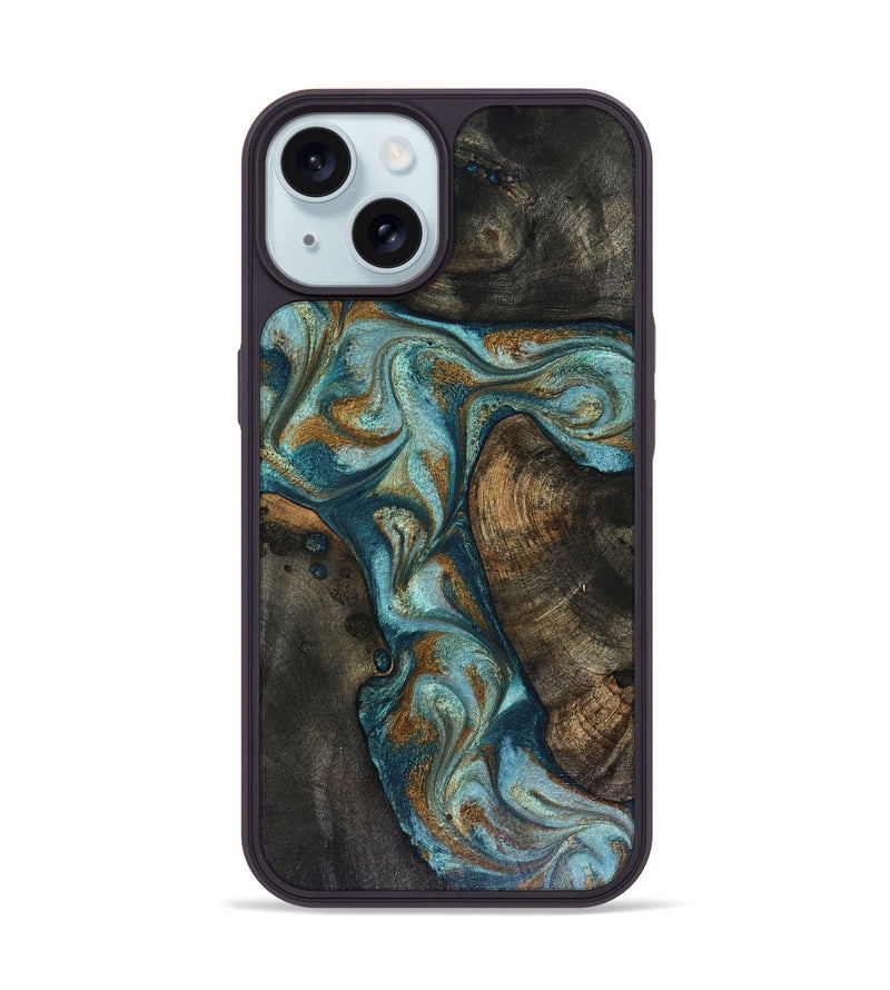 iPhone 15 Wood Phone Case - Eulalia (Teal & Gold, 816076)