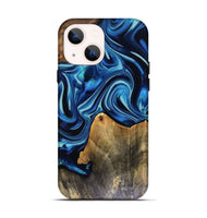 iPhone 14 Wood Live Edge Phone Case - Brandy (Blue, 816126)