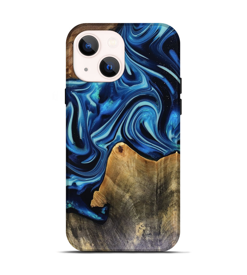 iPhone 14 Wood Live Edge Phone Case - Brandy (Blue, 816126)