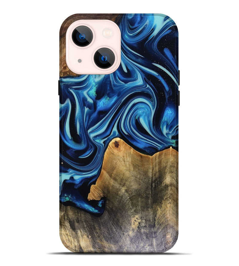 iPhone 14 Plus Wood Live Edge Phone Case - Brandy (Blue, 816126)