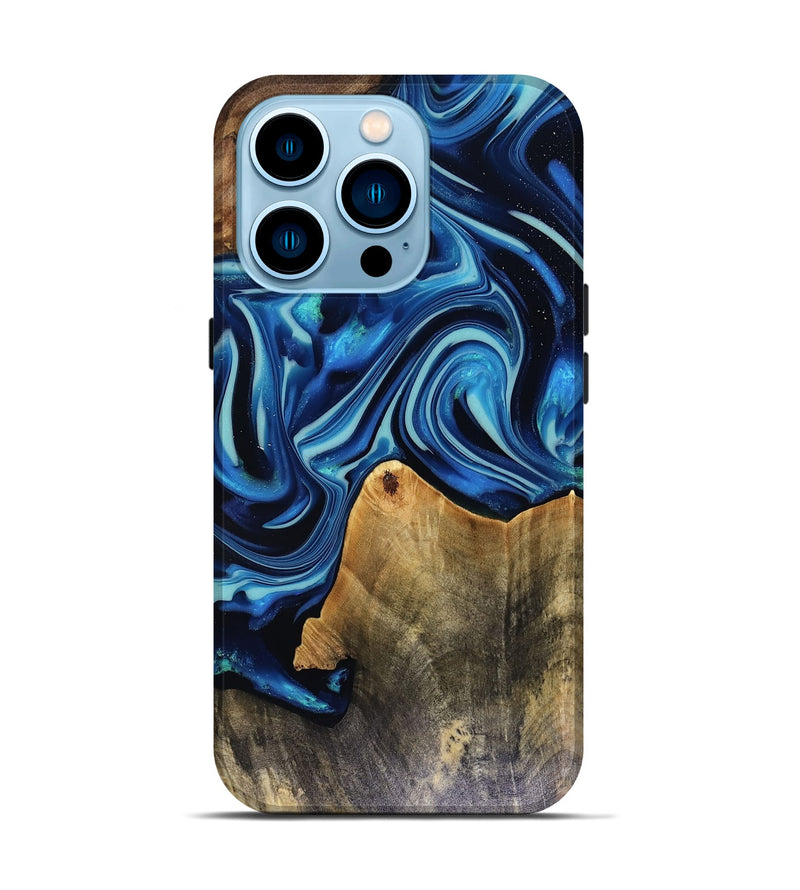 iPhone 14 Pro Wood Live Edge Phone Case - Brandy (Blue, 816126)