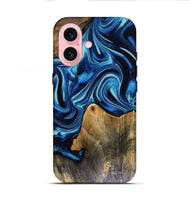 iPhone 16 Wood Live Edge Phone Case - Brandy (Blue, 816126)