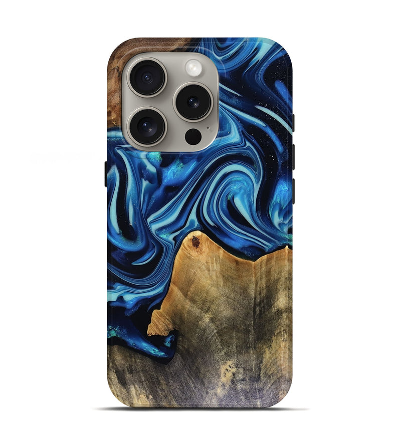 iPhone 16 Pro Wood Live Edge Phone Case - Brandy (Blue, 816126)