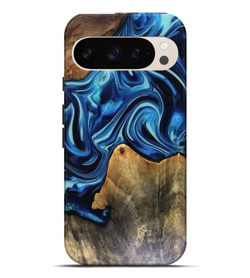 Pixel 10 Pro XL Wood Live Edge Phone Case - Brandy (Blue, 816126)