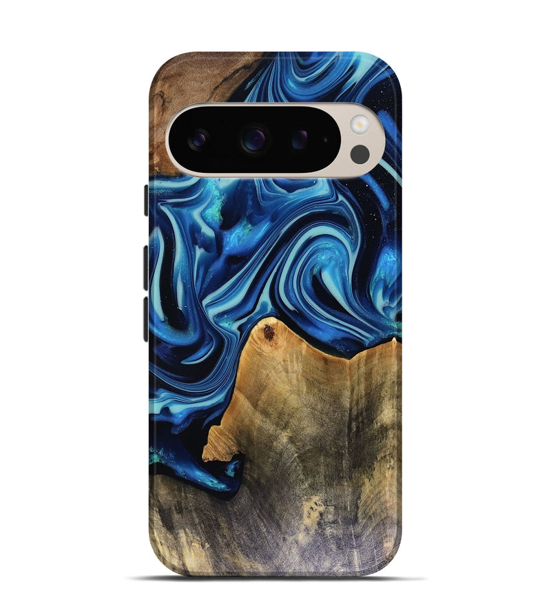 Pixel 9 Pro Wood Live Edge Phone Case - Brandy (Blue, 816126)