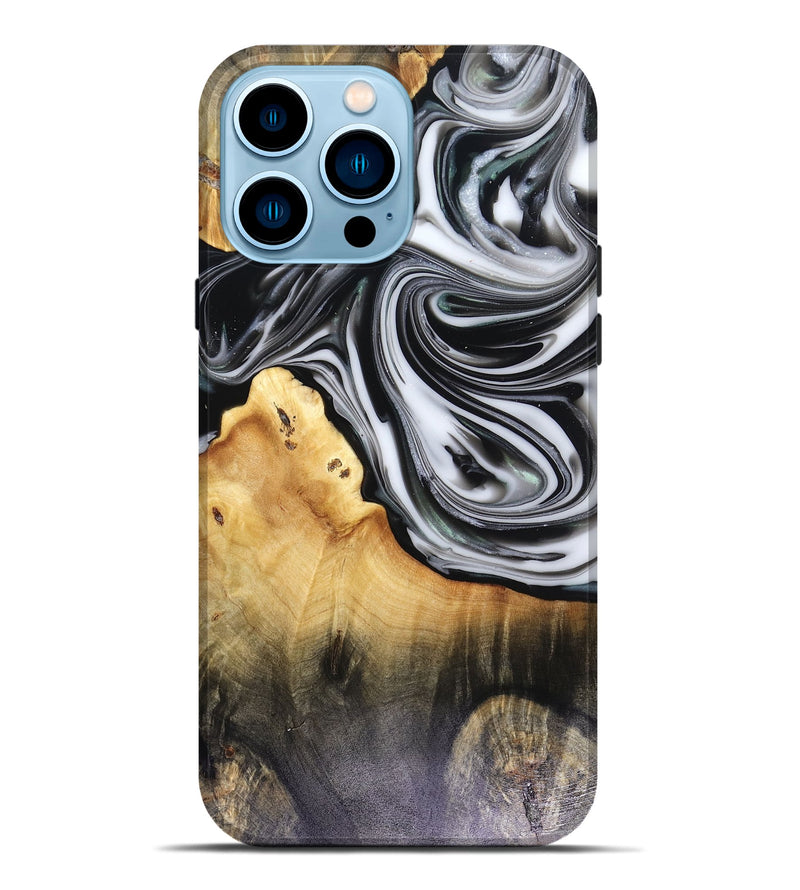 iPhone 14 Pro Max Wood Live Edge Phone Case - Taina (Black & White, 816127)