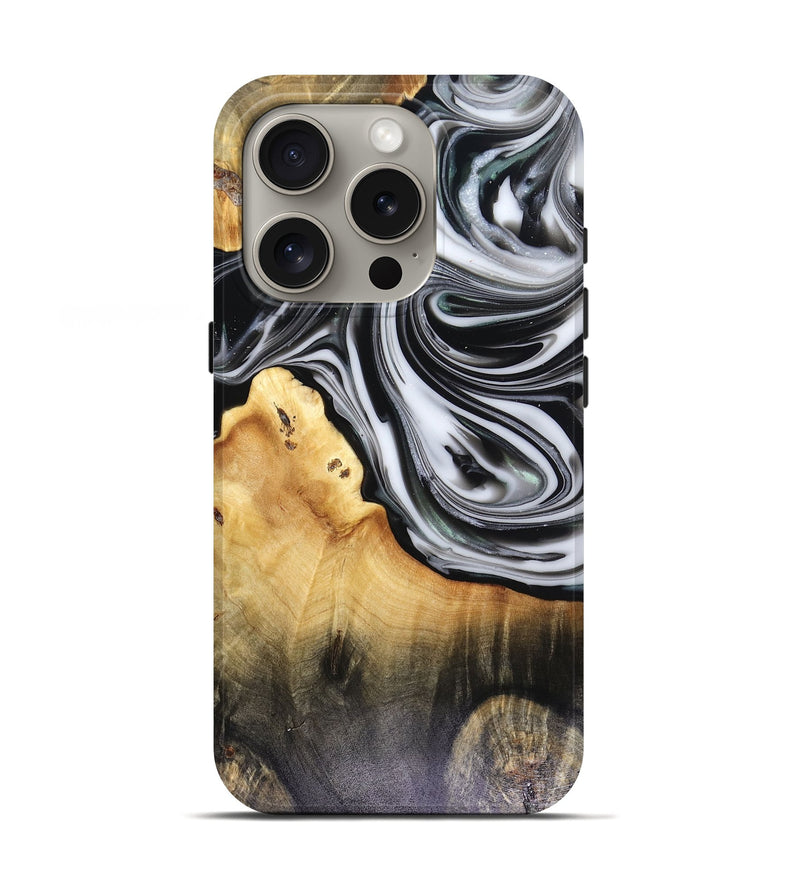 iPhone 16 Pro Wood Live Edge Phone Case - Taina (Black & White, 816127)