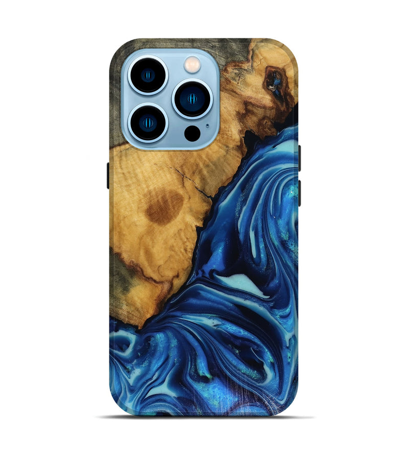 iPhone 14 Pro Wood Live Edge Phone Case - Louise (Blue, 816128)