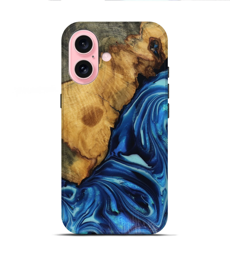 iPhone 16 Wood Live Edge Phone Case - Louise (Blue, 816128)