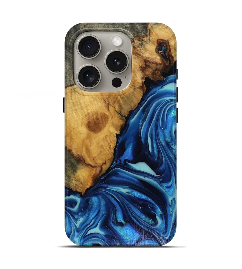 iPhone 16 Pro Wood Live Edge Phone Case - Louise (Blue, 816128)
