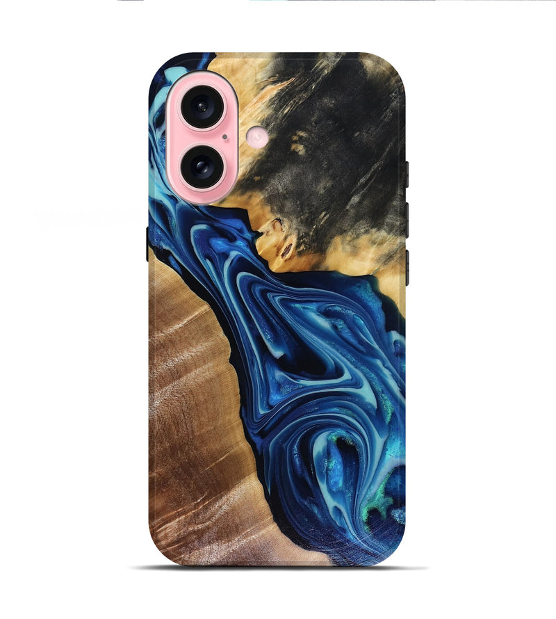 iPhone 16 Wood Live Edge Phone Case - Fay (Blue, 816132)