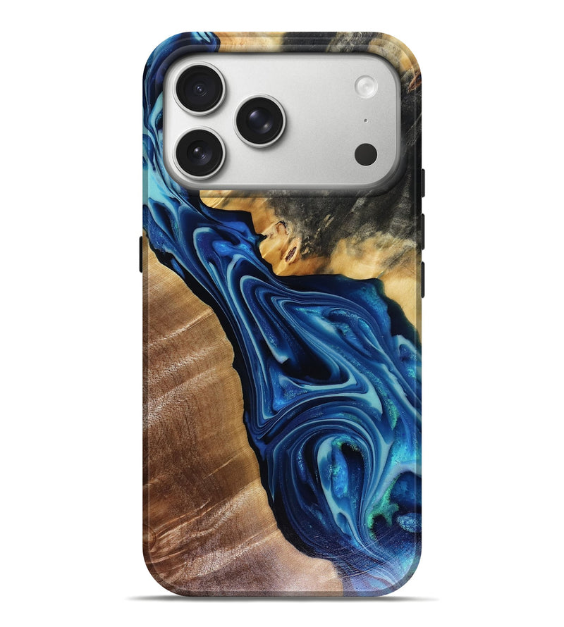 iPhone 17 Pro Max Wood Live Edge Phone Case - Fay (Blue, 816132)