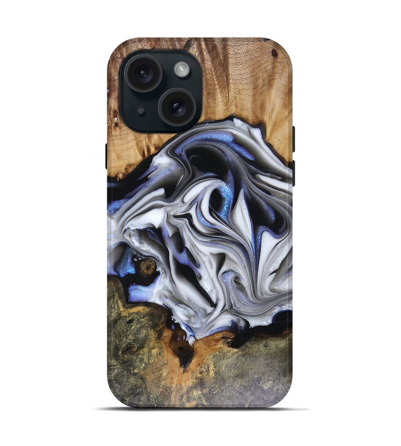iPhone 15 Wood Live Edge Phone Case - Janette (Blue, 816134)