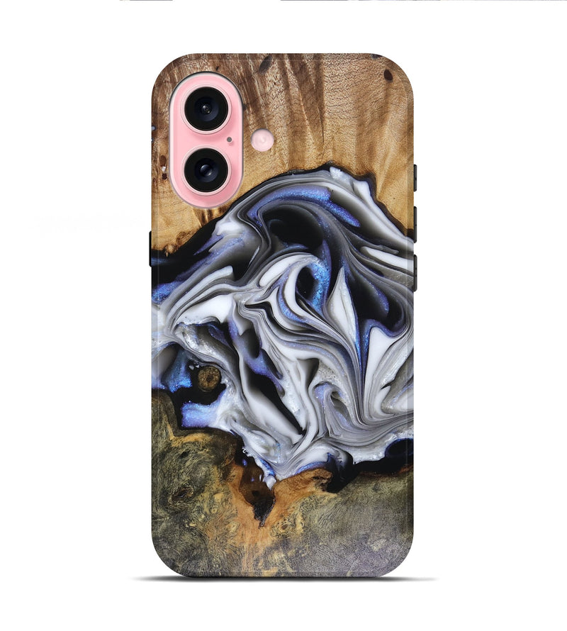 iPhone 16 Wood Live Edge Phone Case - Janette (Blue, 816134)
