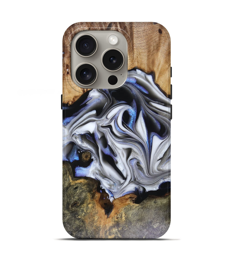 iPhone 16 Pro Wood Live Edge Phone Case - Janette (Blue, 816134)
