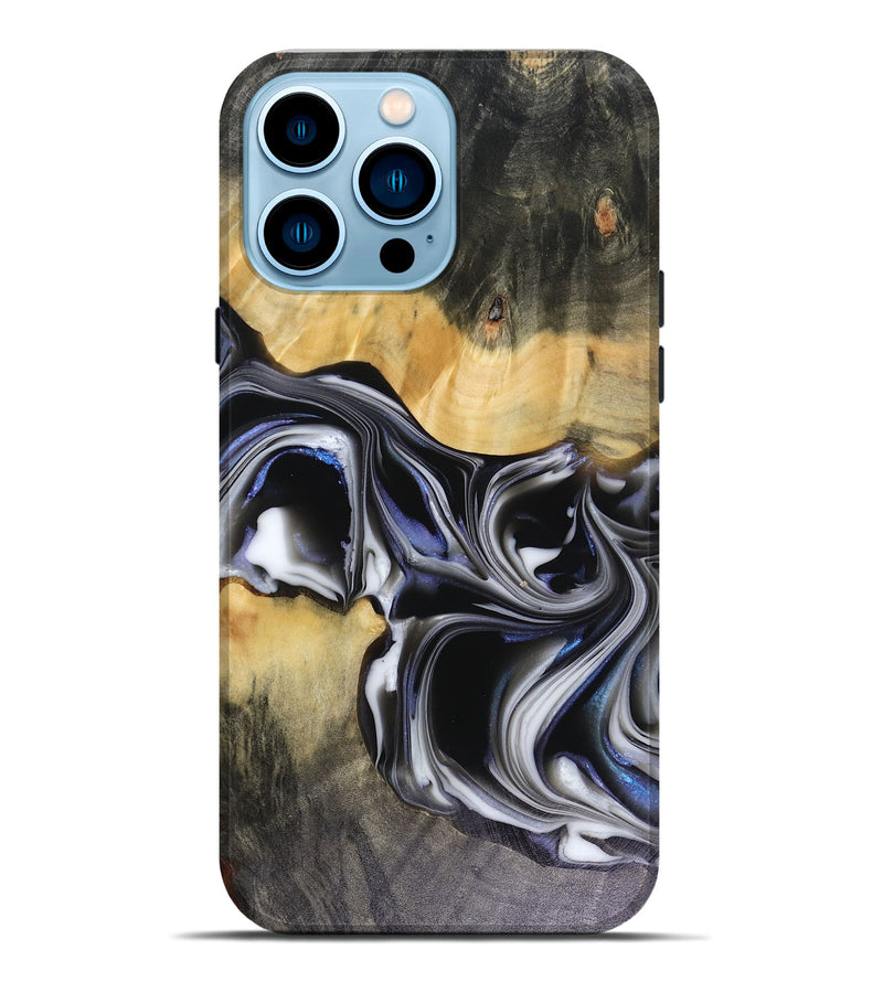 iPhone 14 Pro Max Wood Live Edge Phone Case - Glynis (Black & White, 816135)