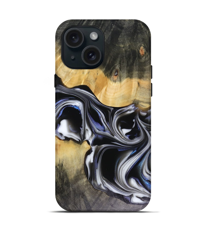 iPhone 15 Wood Live Edge Phone Case - Glynis (Black & White, 816135)