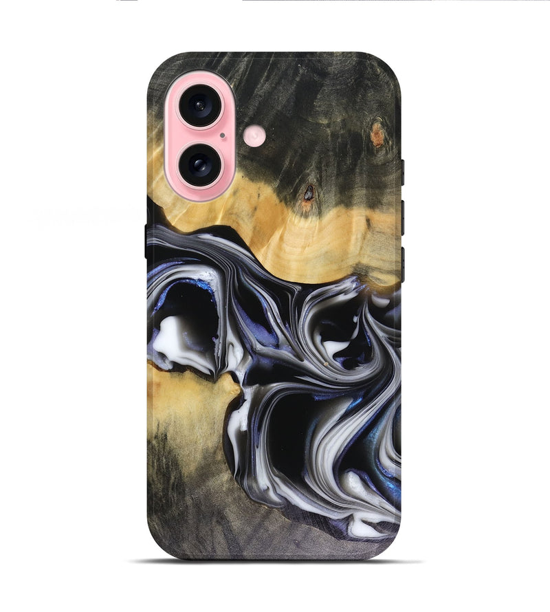 iPhone 16 Wood Live Edge Phone Case - Glynis (Black & White, 816135)
