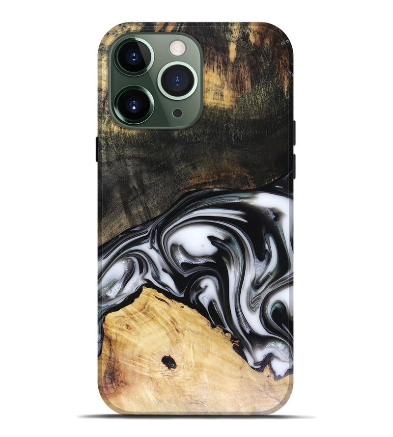 iPhone 13 Pro Max Wood Live Edge Phone Case - Flora (Black & White, 816136)