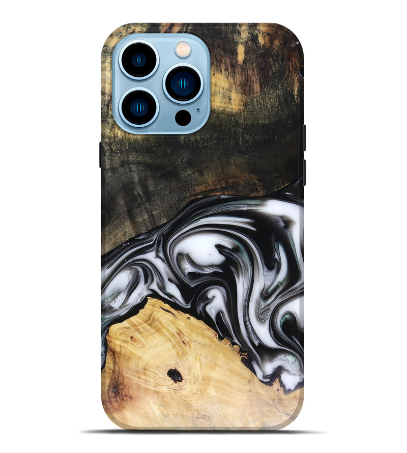 iPhone 14 Pro Max Wood Live Edge Phone Case - Flora (Black & White, 816136)