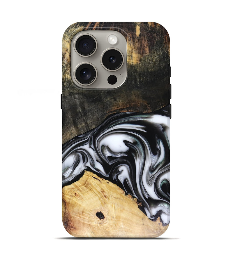 iPhone 16 Pro Wood Live Edge Phone Case - Flora (Black & White, 816136)