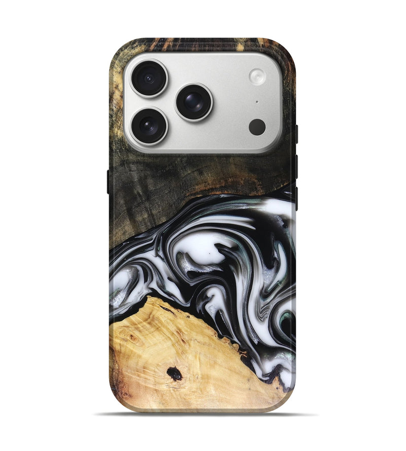 iPhone 17 Pro Wood Live Edge Phone Case - Flora (Black & White, 816136)
