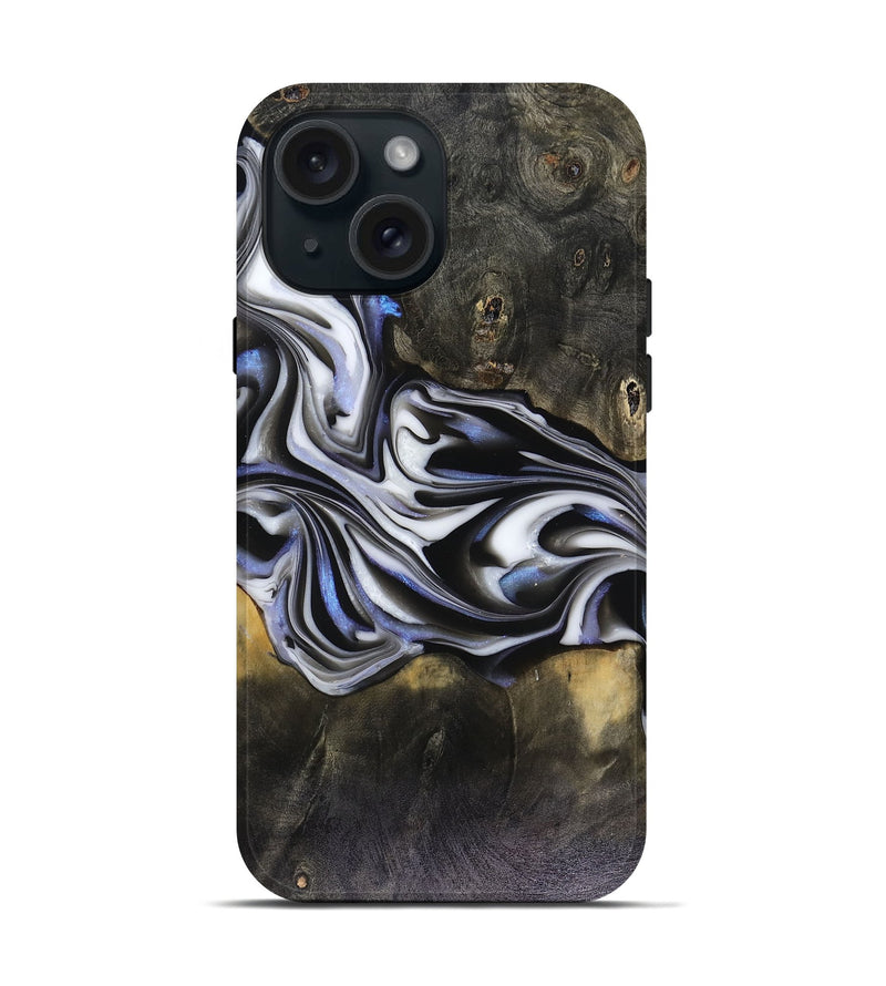 iPhone 15 Wood Live Edge Phone Case - Ace (Black & White, 816137)