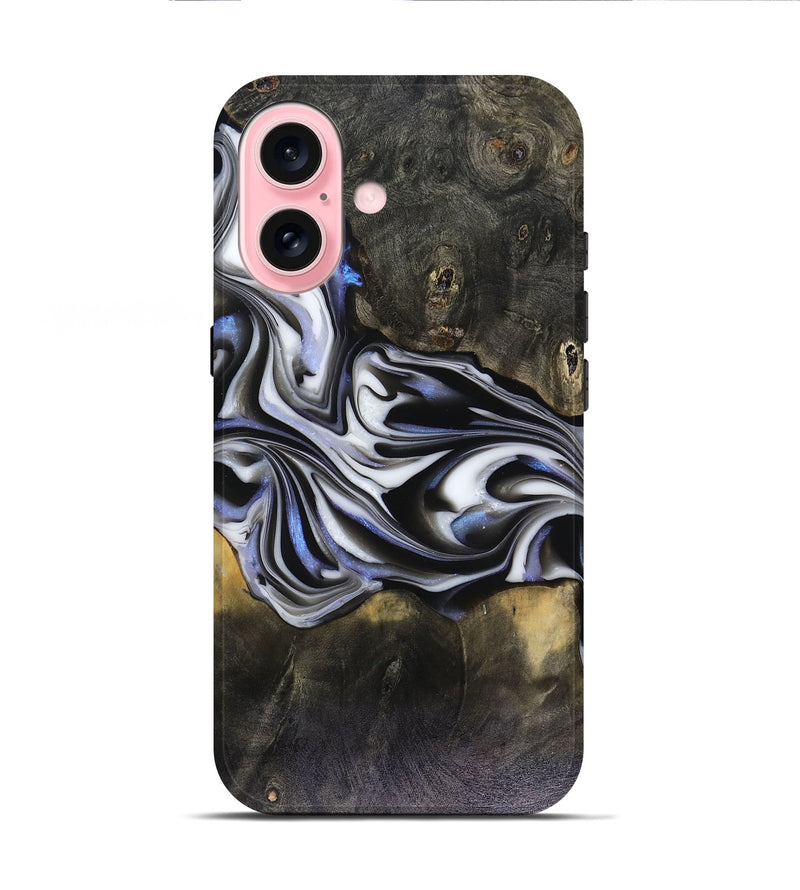 iPhone 16 Wood Live Edge Phone Case - Ace (Black & White, 816137)