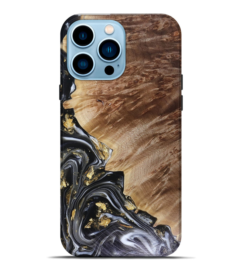iPhone 14 Pro Max Wood Live Edge Phone Case - Myla (Black & White, 816138)