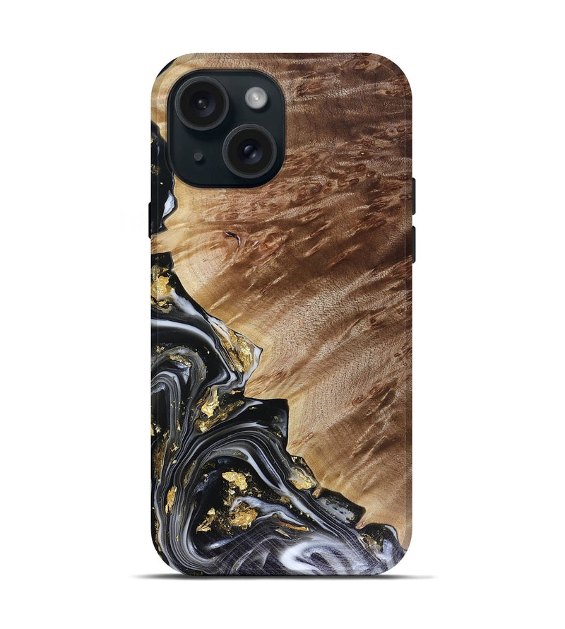 iPhone 15 Wood Live Edge Phone Case - Myla (Black & White, 816138)