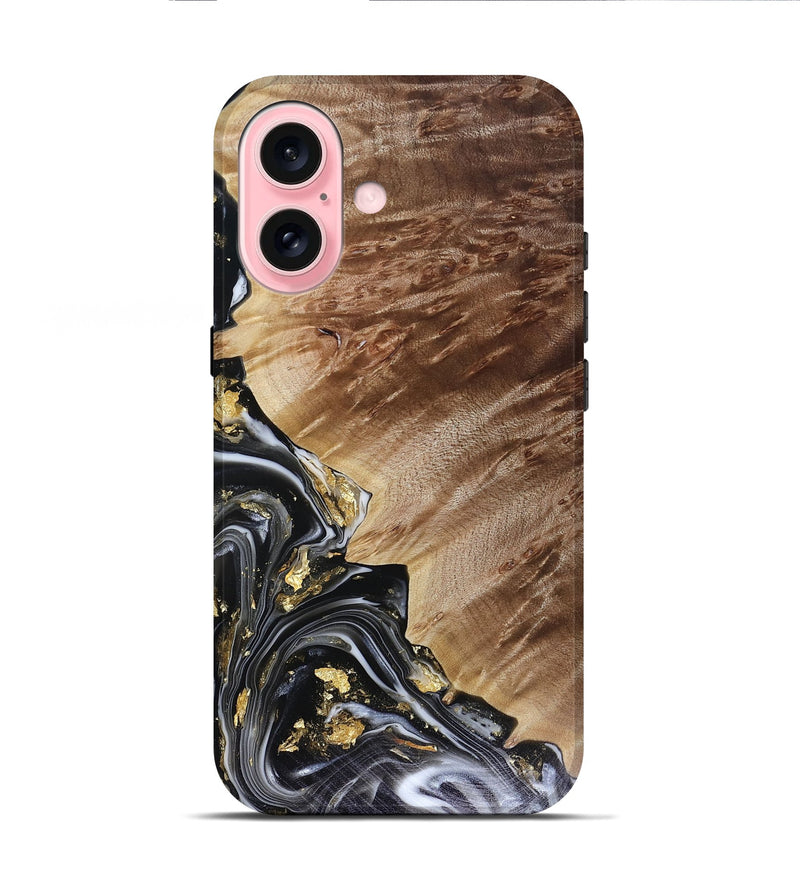 iPhone 16 Wood Live Edge Phone Case - Myla (Black & White, 816138)