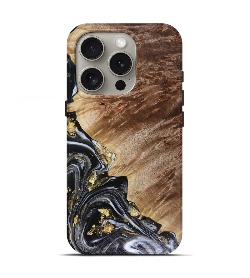iPhone 16 Pro Wood Live Edge Phone Case - Myla (Black & White, 816138)