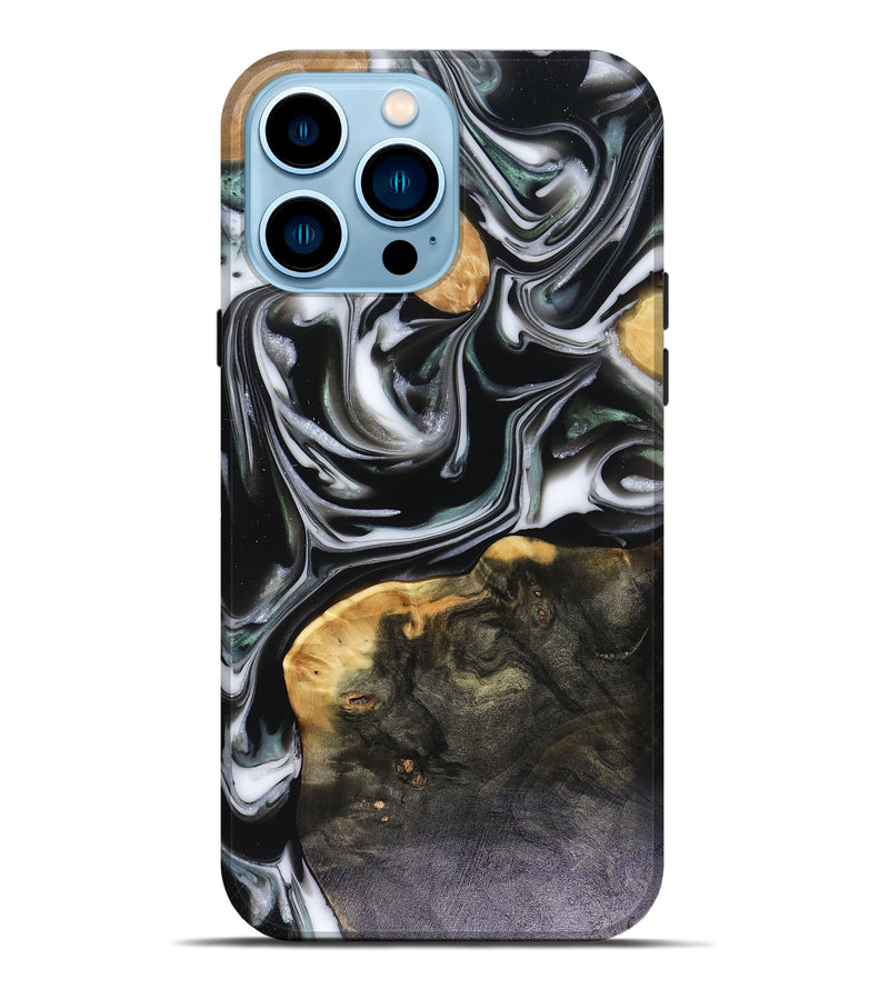 iPhone 14 Pro Max Wood Live Edge Phone Case - Helena (Black & White, 816139)