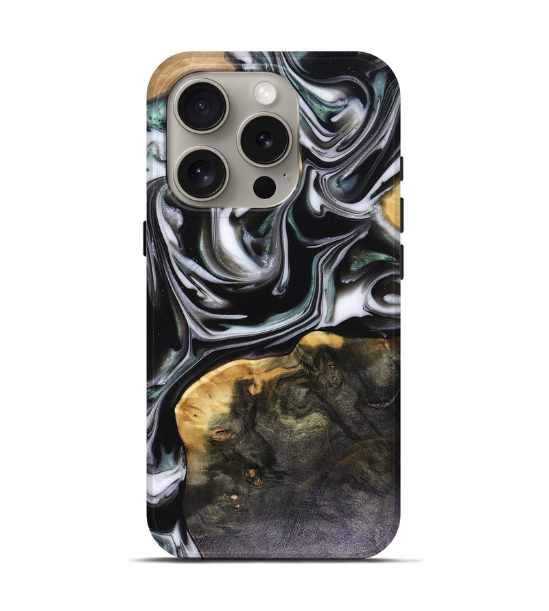iPhone 16 Pro Wood Live Edge Phone Case - Helena (Black & White, 816139)