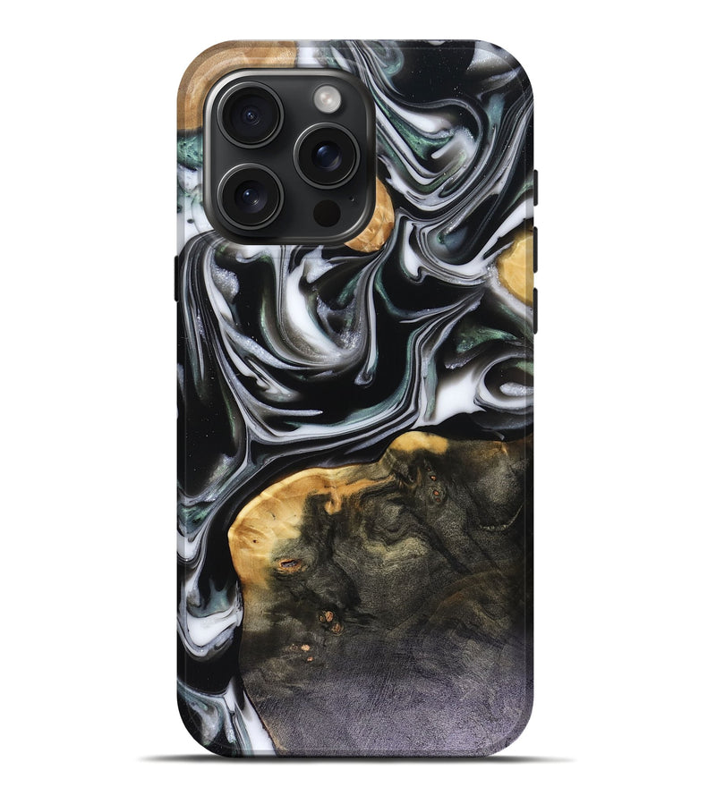 iPhone 16 Pro Max Wood Live Edge Phone Case - Helena (Black & White, 816139)