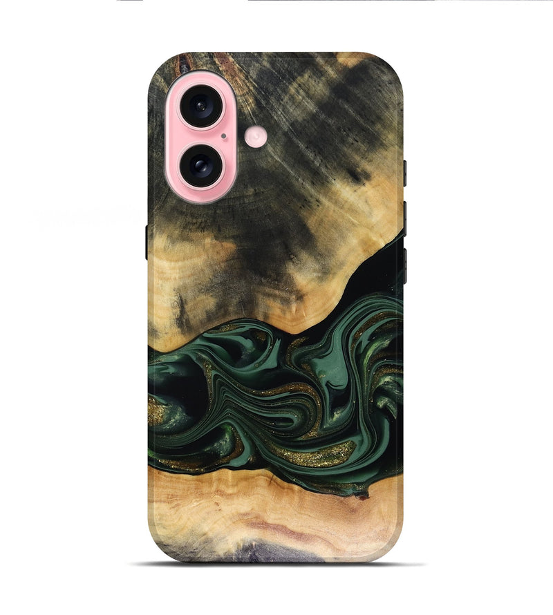 iPhone 16 Wood Live Edge Phone Case - Ahmir (Green, 816140)