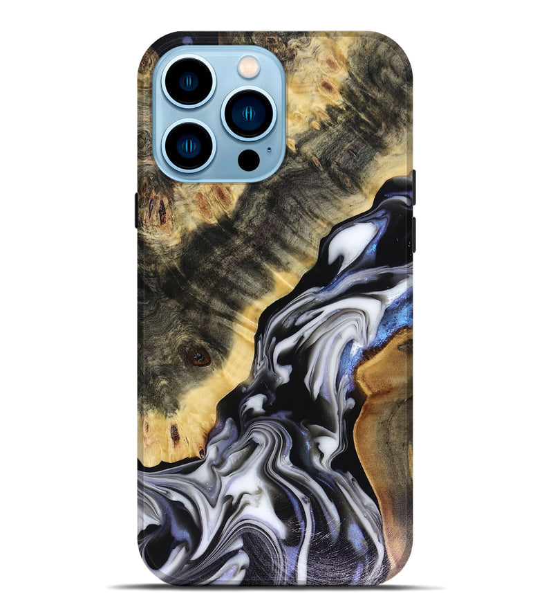 iPhone 14 Pro Max Wood Live Edge Phone Case - Kassie (Black & White, 816141)