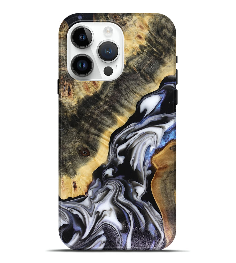 iPhone 15 Pro Max Wood Live Edge Phone Case - Kassie (Black & White, 816141)