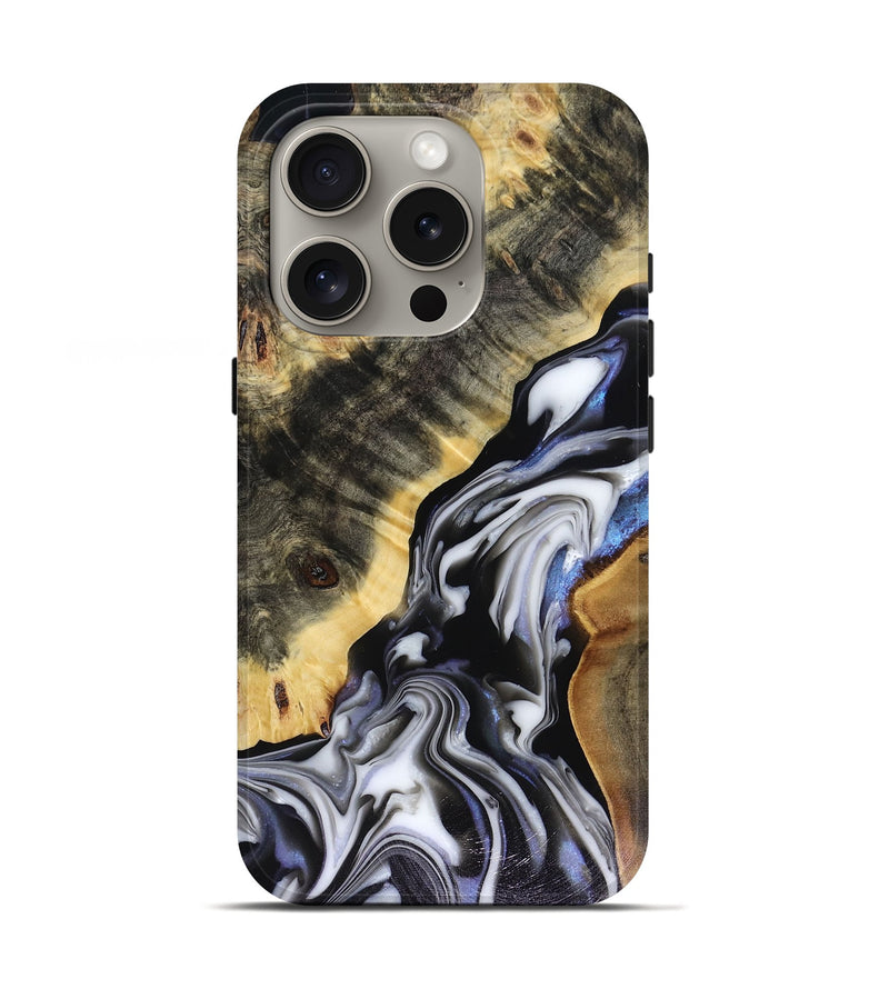 iPhone 16 Pro Wood Live Edge Phone Case - Kassie (Black & White, 816141)