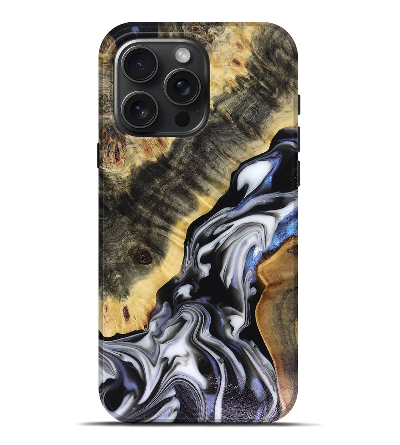 iPhone 16 Pro Max Wood Live Edge Phone Case - Kassie (Black & White, 816141)