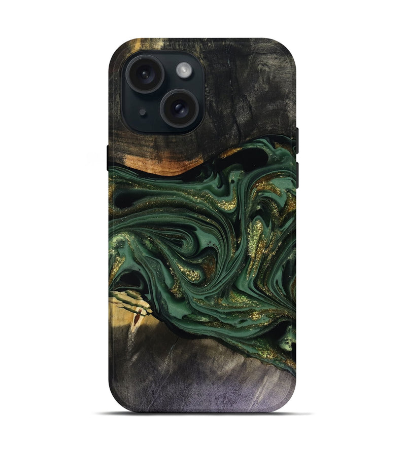 iPhone 15 Wood Live Edge Phone Case - Murphy (Green, 816146)